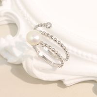 Sterling Silver White Gold Plated Elegant Glam Luxurious Inlay Lines Pearl Zircon Open Rings main image 1