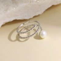 Sterling Silver White Gold Plated Elegant Glam Luxurious Inlay Lines Pearl Zircon Open Rings main image 5
