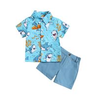 Vacation Shark Printing Cotton Blend Boys Clothing Sets main image 5