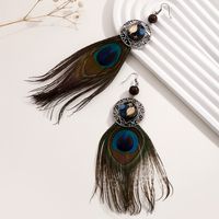 1 Pair Y2K Bohemian Beach Feather Inlay Feather Glass Silver Plated Drop Earrings main image 3