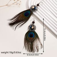 1 Pair Y2K Bohemian Beach Feather Inlay Feather Glass Silver Plated Drop Earrings main image 2