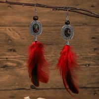 1 Pair Y2K Bohemian Beach Feather Inlay Feather Glass Silver Plated Drop Earrings main image 9