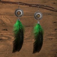 1 Pair Y2K Bohemian Beach Feather Inlay Feather Glass Silver Plated Drop Earrings main image 7