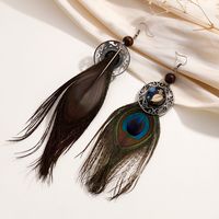 1 Pair Y2K Bohemian Beach Feather Inlay Feather Glass Silver Plated Drop Earrings main image 4