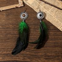 1 Pair Y2K Bohemian Beach Feather Inlay Feather Glass Silver Plated Drop Earrings main image 8