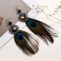 1 Pair Y2K Bohemian Beach Feather Inlay Feather Glass Silver Plated Drop Earrings main image 5