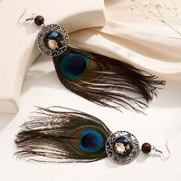1 Pair Y2K Bohemian Beach Feather Inlay Feather Glass Silver Plated Drop Earrings main image 6
