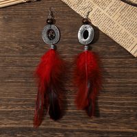 1 Pair Y2K Bohemian Beach Feather Inlay Feather Glass Silver Plated Drop Earrings main image 10