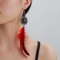 1 Pair Y2K Bohemian Beach Feather Inlay Feather Glass Silver Plated Drop Earrings sku image 2