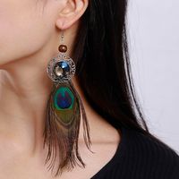 1 Pair Y2K Bohemian Beach Feather Inlay Feather Glass Silver Plated Drop Earrings sku image 1