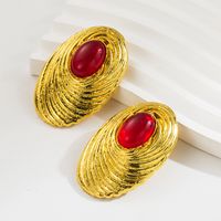 1 Pair Classic Style Oval Inlay Alloy Resin Glass Drill Ear Studs main image 3