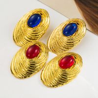 1 Pair Classic Style Oval Inlay Alloy Resin Glass Drill Ear Studs main image 4