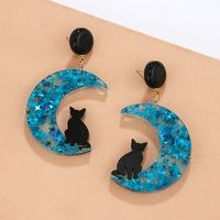 1 Pair Retro Novelty Artistic Animal Moon Cat Arylic Drop Earrings main image 5