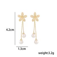 1 Pair IG Style Elegant Sweet Flower Inlay Copper Pearl Zircon 14K Gold Plated Drop Earrings main image 2