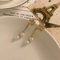 1 Pair IG Style Elegant Sweet Flower Inlay Copper Pearl Zircon 14K Gold Plated Drop Earrings main image 4