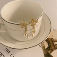 1 Pair IG Style Elegant Sweet Flower Inlay Copper Pearl Zircon 14K Gold Plated Drop Earrings main image 1