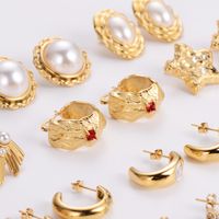 1 Pair IG Style Simple Style Geometric Inlay 304 Stainless Steel Artificial Pearls Rhinestones 18K Gold Plated Earrings Ear Studs main image 9
