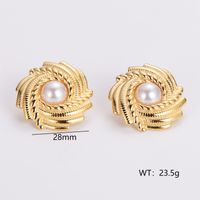 1 Pair IG Style Simple Style Geometric Inlay 304 Stainless Steel Artificial Pearls Rhinestones 18K Gold Plated Earrings Ear Studs main image 5