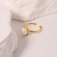 Titan Stahl Einfacher Stil Handgemacht Inlay Runden Perle Offener Ring main image 4