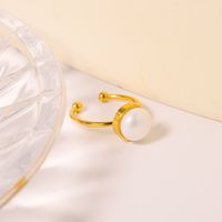 Titan Stahl Einfacher Stil Handgemacht Inlay Runden Perle Offener Ring main image 1