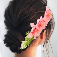 Women's IG Style Pastoral Flower Plastic Cloth Insert Comb sku image 2