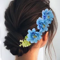 Women's IG Style Pastoral Flower Plastic Cloth Insert Comb sku image 5