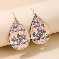 1 Piece Simple Style Classic Style Book Letter Printing Wood Drop Earrings main image 6