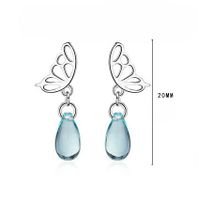 1 Pair IG Style Sweet Water Droplets Butterfly Hollow Out Artificial Crystal Copper White Gold Plated Drop Earrings main image 2