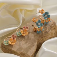 1 Pair Vacation Flower Plating Copper 14K Gold Plated Ear Studs main image 3
