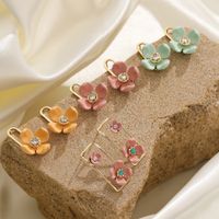 1 Pair Vacation Flower Plating Inlay Copper Rhinestones 14K Gold Plated Drop Earrings main image 4