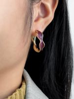 1 Pair Luxurious Simple Style Color Block Enamel Plating Copper 14K Gold Plated Earrings main image 10