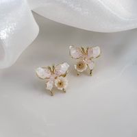 1 Pair Modern Style Sweet Flower Butterfly Inlay Alloy Rhinestones Gold Plated Ear Studs main image 4