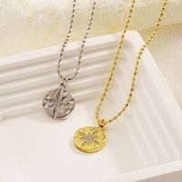 304 Stainless Steel 18K Gold Plated IG Style Simple Style Inlay Hexagram Round Rhinestones Pendant Necklace main image 1