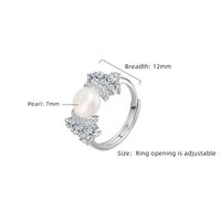 Sterling Silver White Gold Plated Elegant Glam Plating Inlay Solid Color Pearl Zircon Open Rings main image 2
