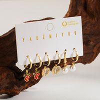 1 Set Casual Leaves Flower Inlay Copper Artificial Pearls Zircon 14K Gold Plated Ear Cuffs Earrings main image 4