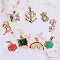 Wholesale Casual Cartoon Style Cute Rainbow Bear Heart Shape Copper Inlay Gold Plated Zircon main image 7