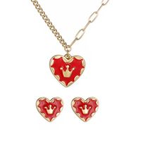 304 Stainless Steel 14K Gold Plated Lady Sweet Enamel Plating Bulb Heart Shape Flower Jewelry Set main image 10