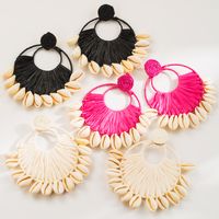 1 Pair Ethnic Style Beach Color Block Braid Raffia Shell Drop Earrings main image 2