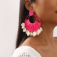 1 Pair Ethnic Style Beach Color Block Braid Raffia Shell Drop Earrings main image 3