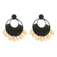 1 Pair Ethnic Style Beach Color Block Braid Raffia Shell Drop Earrings sku image 1