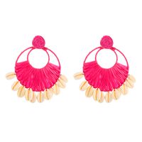 1 Pair Ethnic Style Beach Color Block Braid Raffia Shell Drop Earrings sku image 3