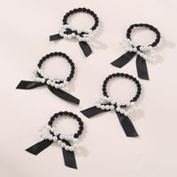 Women's Fairy Style Cute Bow Knot Artificial Pearl Cloth Elastic Band Hair Tie sku image 1