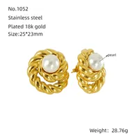 1 Pair Simple Style Commute Geometric Inlay Titanium Steel Artificial Pearls 18K Gold Plated Ear Studs main image 2
