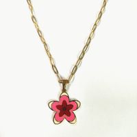 Wholesale Casual Classic Style Flower Titanium Steel Enamel Plating Gold Plated Pendant Necklace sku image 2