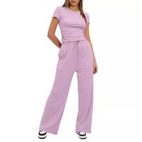 Täglich Frau Einfacher Stil Einfarbig Elasthan Polyester Tasche Hosen-Sets Hosen-Sets main image 2