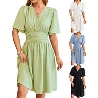 Women's Regular Dress Simple Style V Neck Pleated Half Sleeve Solid Color Midi Dress Daily main image 1