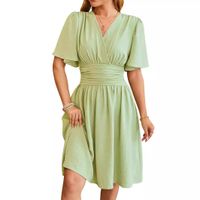 Women's Regular Dress Simple Style V Neck Pleated Half Sleeve Solid Color Midi Dress Daily main image 4