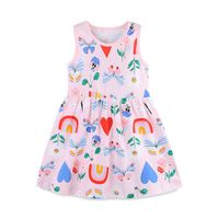 Cute Cartoon Rainbow Flower Printing Cotton Girls Dresses main image 2