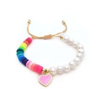 IG Style Modern Style Round Heart Shape Freshwater Pearl Soft Clay Copper Enamel Women's Bracelets 1 Piece sku image 1