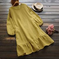 Women's Swing Dress Simple Style Round Neck Ruffles Long Sleeve Solid Color Knee-Length Daily main image 1